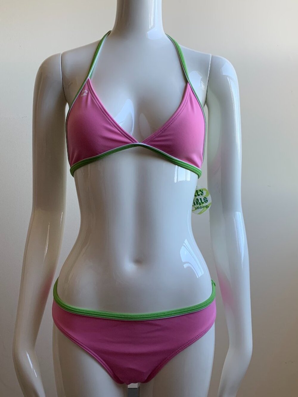 Billabong Girls swimwear pink & green triangle top logo bikini Billi Girls
